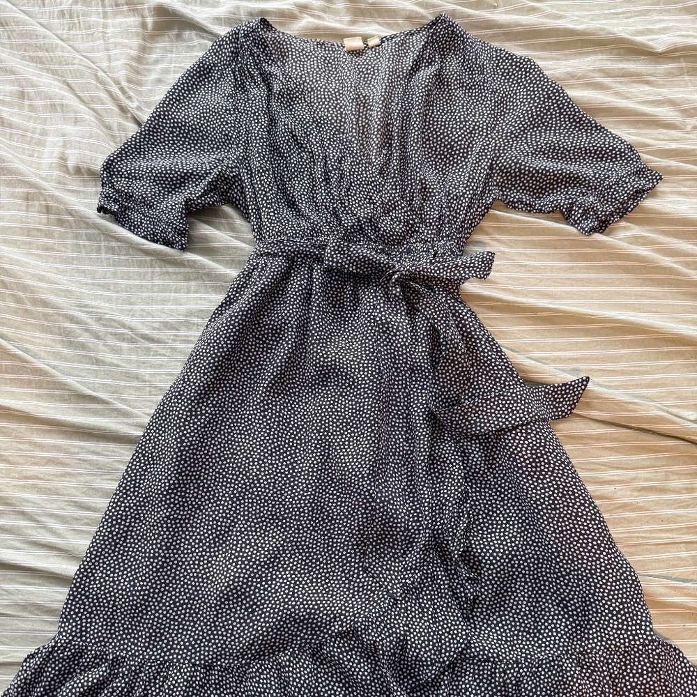 Navy blue polkadot maternity dress